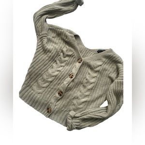 Sage Green Cropped Knit Cardigan for Autumn